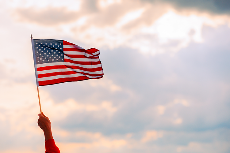 A child holding an American flag